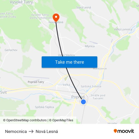 Nemocnica to Nová Lesná map