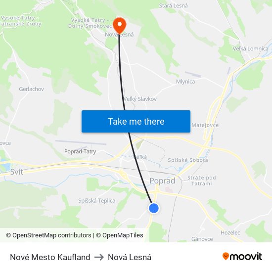 Nové Mesto Kaufland to Nová Lesná map