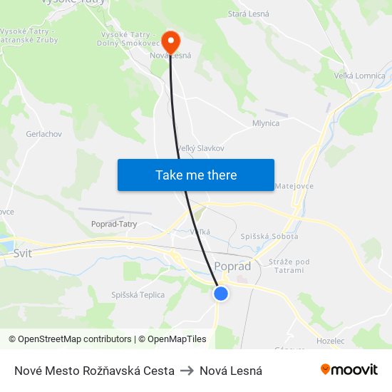 Nové Mesto Rožňavská Cesta to Nová Lesná map