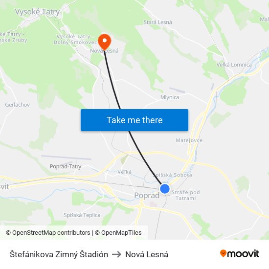 Štefánikova Zimný Štadión to Nová Lesná map