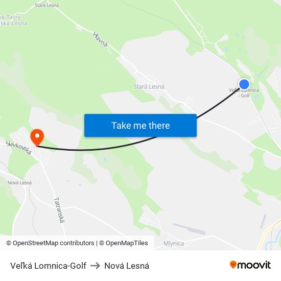 Veľká Lomnica-Golf to Nová Lesná map