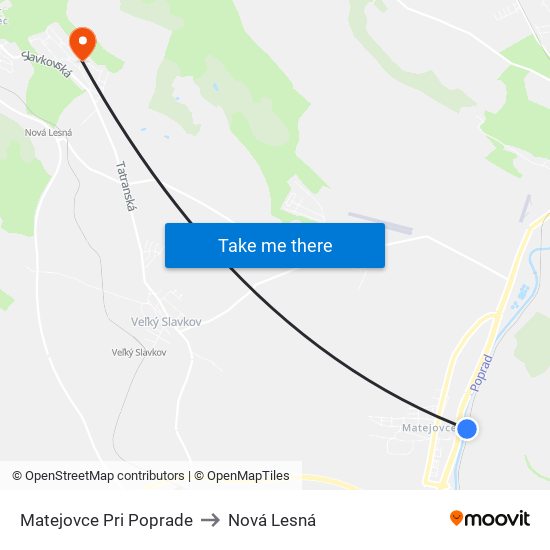 Matejovce Pri Poprade to Nová Lesná map