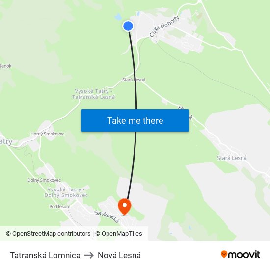 Tatranská Lomnica to Nová Lesná map