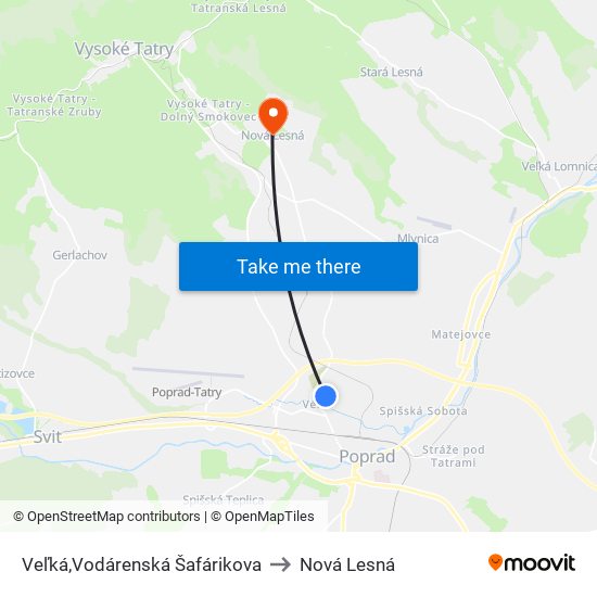 Veľká,Vodárenská Šafárikova to Nová Lesná map