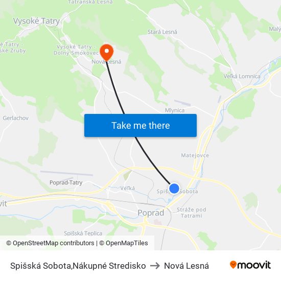 Spišská Sobota,Nákupné Stredisko to Nová Lesná map