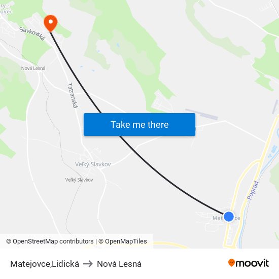 Matejovce,Lidická to Nová Lesná map