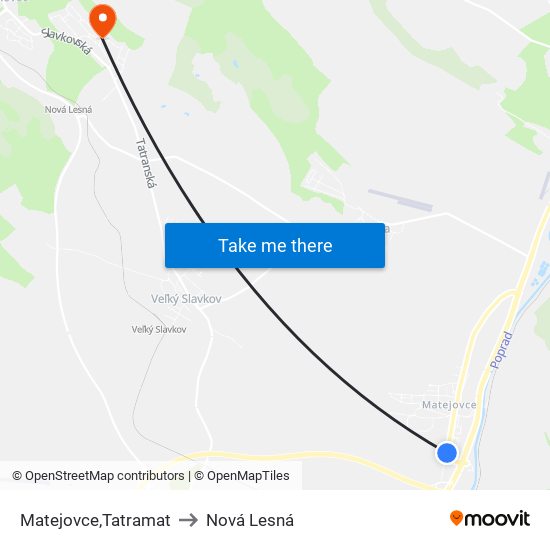 Matejovce,Tatramat to Nová Lesná map