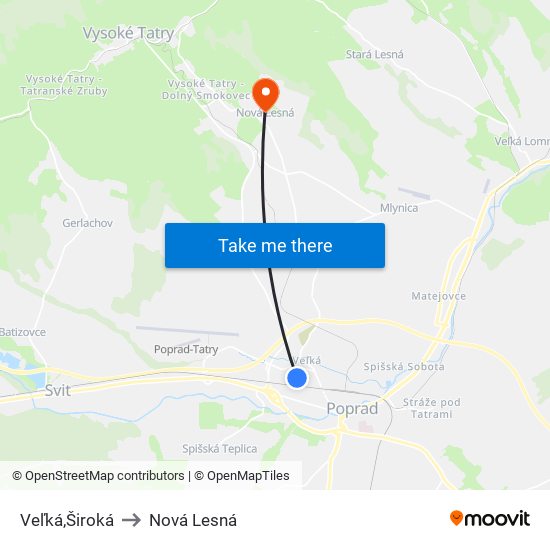 Veľká,Široká to Nová Lesná map