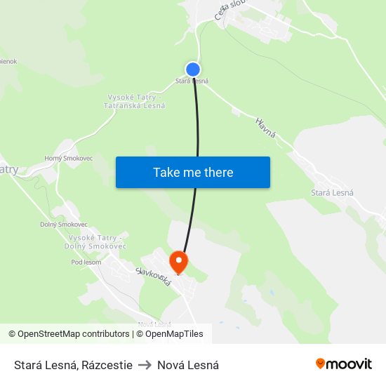 Stará Lesná, Rázcestie to Nová Lesná map