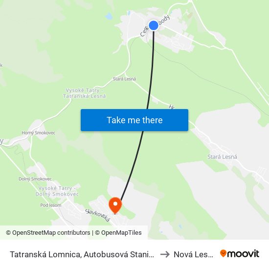 Tatranská Lomnica, Autobusová Stanica to Nová Lesná map