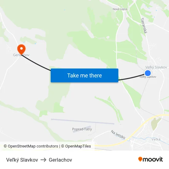 Veľký Slavkov to Gerlachov map