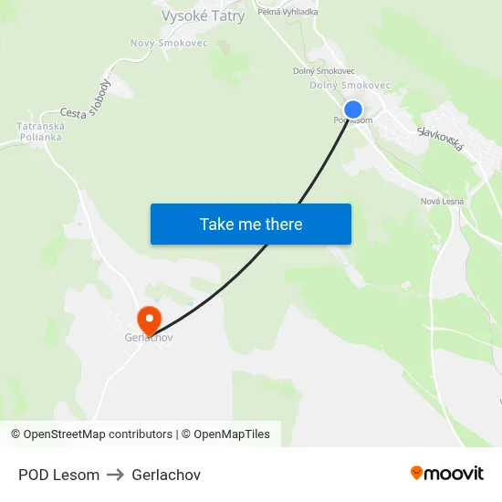 POD Lesom to Gerlachov map