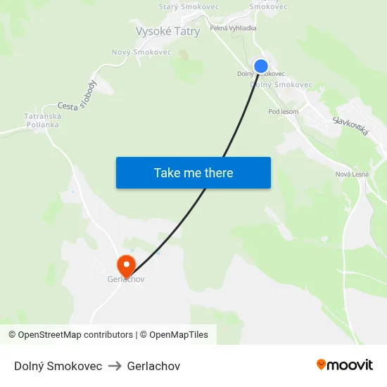 Dolný Smokovec to Gerlachov map