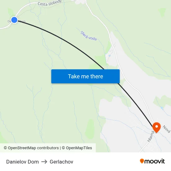 Danielov Dom to Gerlachov map