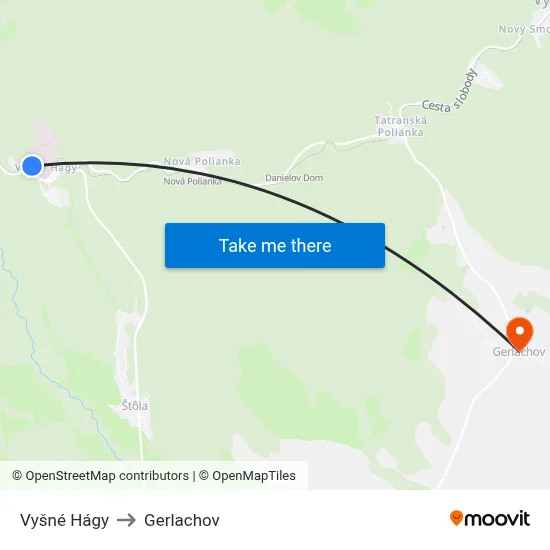 Vyšné Hágy to Gerlachov map