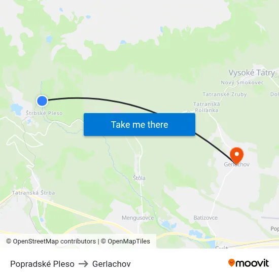 Popradské Pleso to Gerlachov map