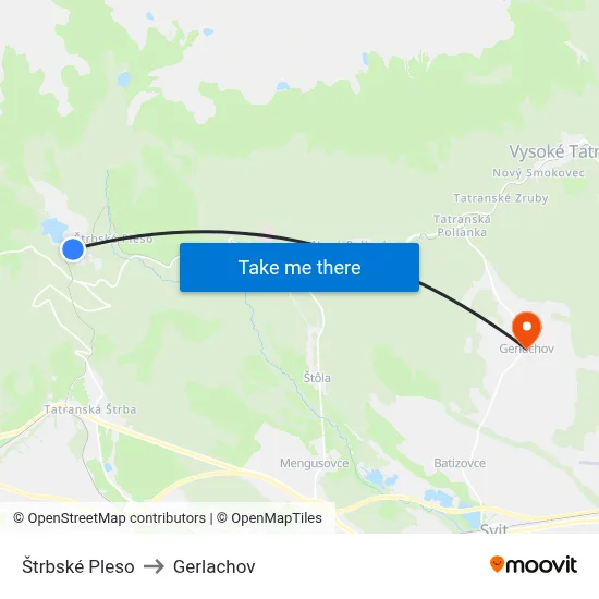 Štrbské Pleso to Gerlachov map