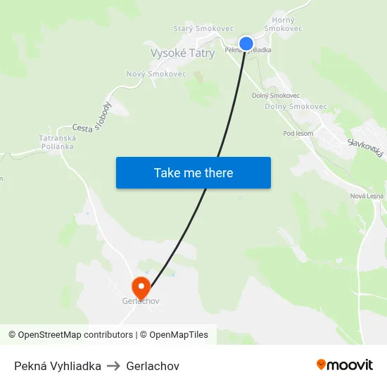 Pekná Vyhliadka to Gerlachov map