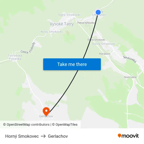 Horný Smokovec to Gerlachov map