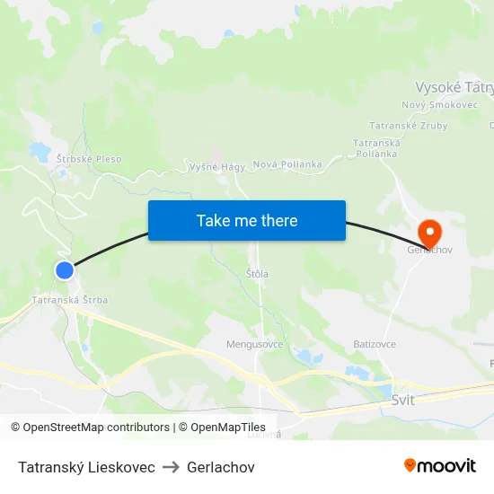 Tatranský Lieskovec to Gerlachov map