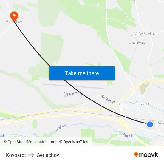 Kovošrot to Gerlachov map