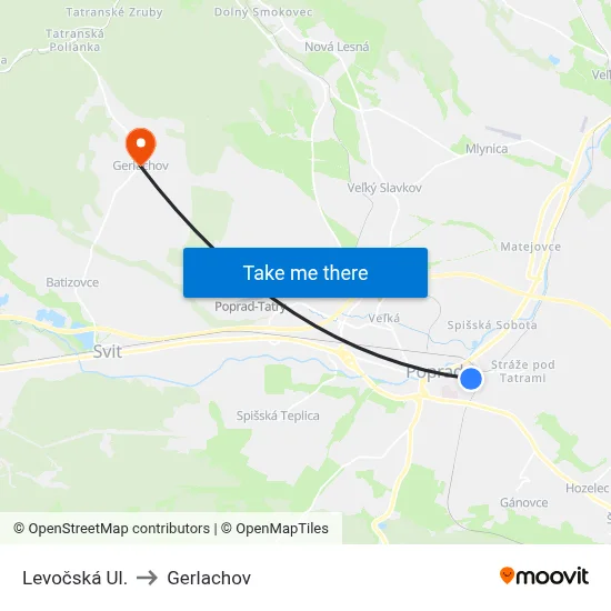 Levočská Ul. to Gerlachov map