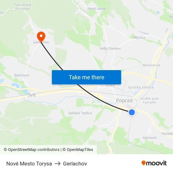 Nové Mesto Torysa to Gerlachov map