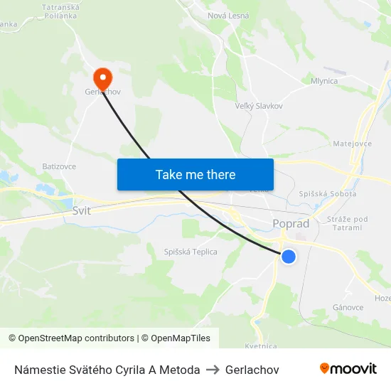 Námestie Svätého Cyrila A Metoda to Gerlachov map