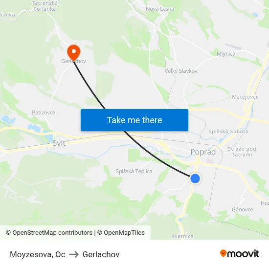 Moyzesova, Oc to Gerlachov map