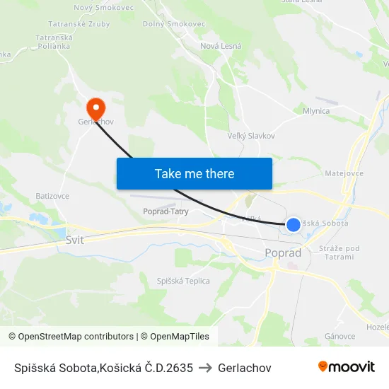 Spišská Sobota,Košická Č.D.2635 to Gerlachov map