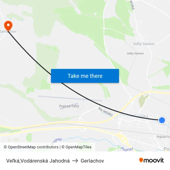 Veľká,Vodárenská Jahodná to Gerlachov map