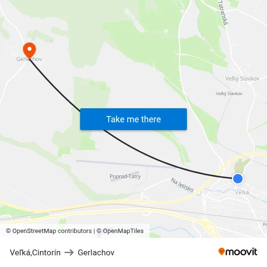 Veľká,Cintorín to Gerlachov map