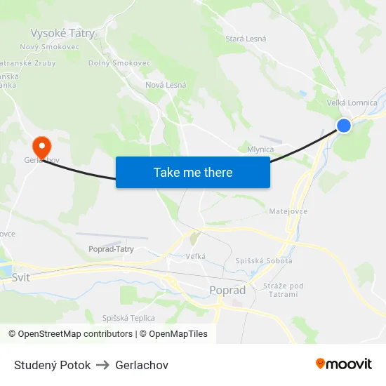 Studený Potok to Gerlachov map