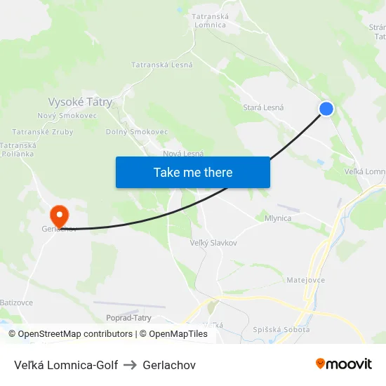 Veľká Lomnica-Golf to Gerlachov map