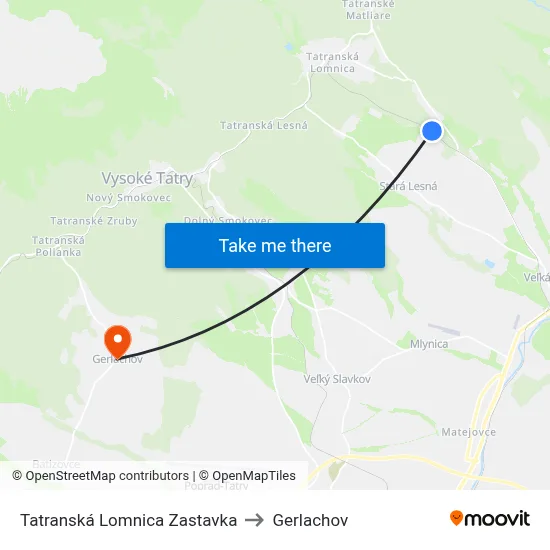 Tatranská Lomnica Zastavka to Gerlachov map