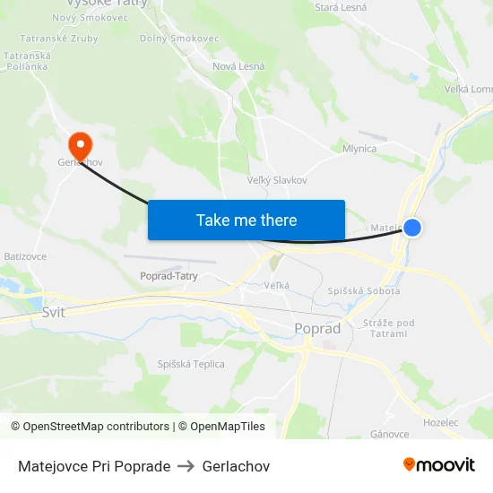 Matejovce Pri Poprade to Gerlachov map