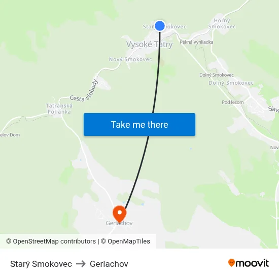 Starý Smokovec to Gerlachov map