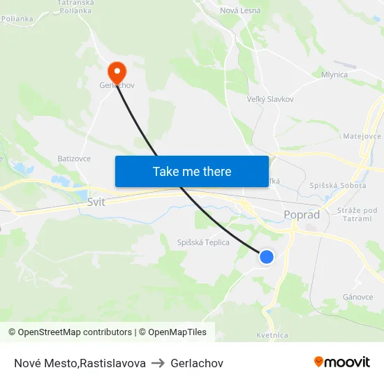 Nové Mesto,Rastislavova to Gerlachov map