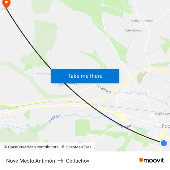 Nové Mesto,Antimón to Gerlachov map