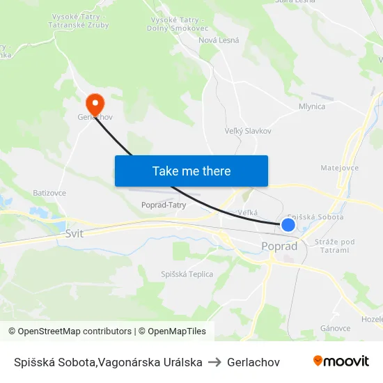 Spišská Sobota,Vagonárska Urálska to Gerlachov map