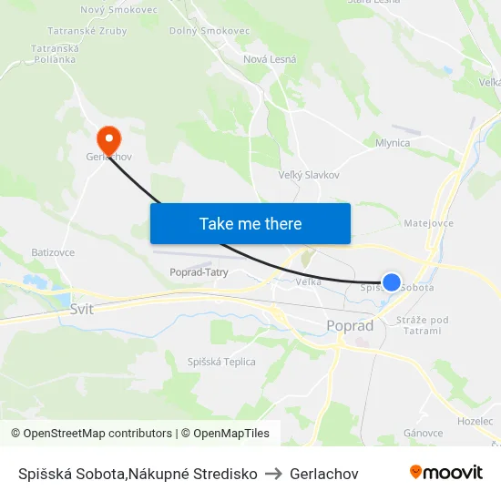 Spišská Sobota,Nákupné Stredisko to Gerlachov map