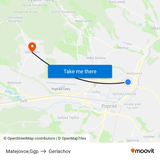 Matejovce,Ggp to Gerlachov map