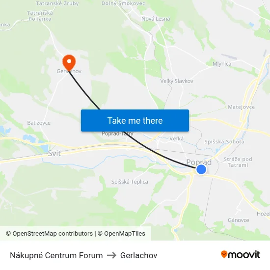 Nákupné Centrum Forum to Gerlachov map