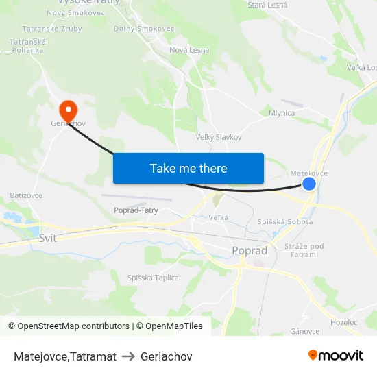 Matejovce,Tatramat to Gerlachov map