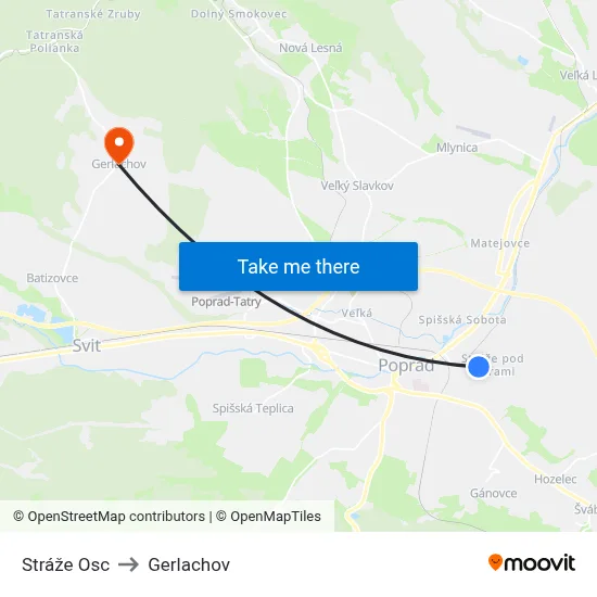 Stráže Osc to Gerlachov map