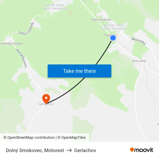 Dolný Smokovec, Motorest to Gerlachov map