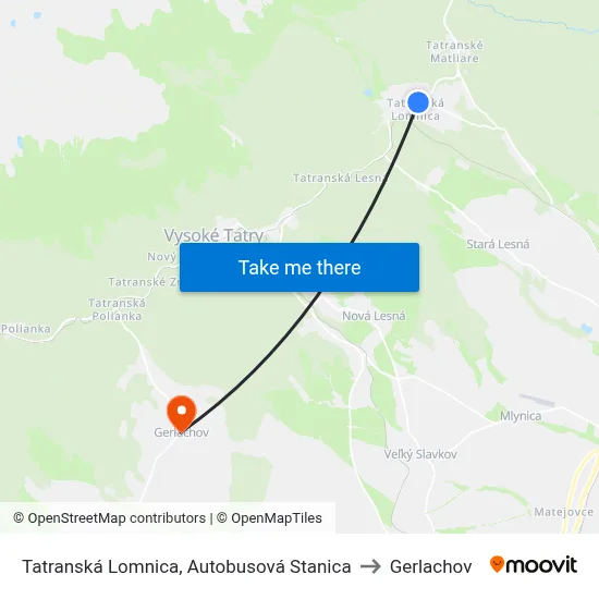 Tatranská Lomnica, Autobusová Stanica to Gerlachov map