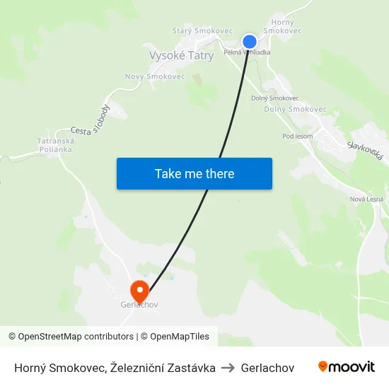 Horný Smokovec, Železniční Zastávka to Gerlachov map