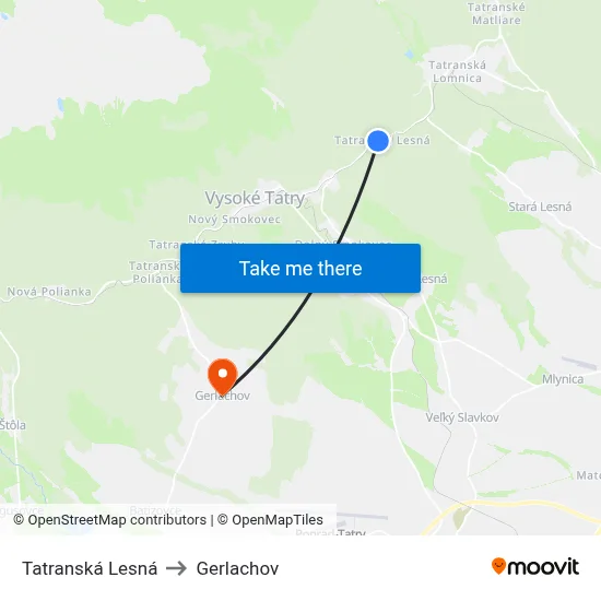 Tatranská Lesná to Gerlachov map