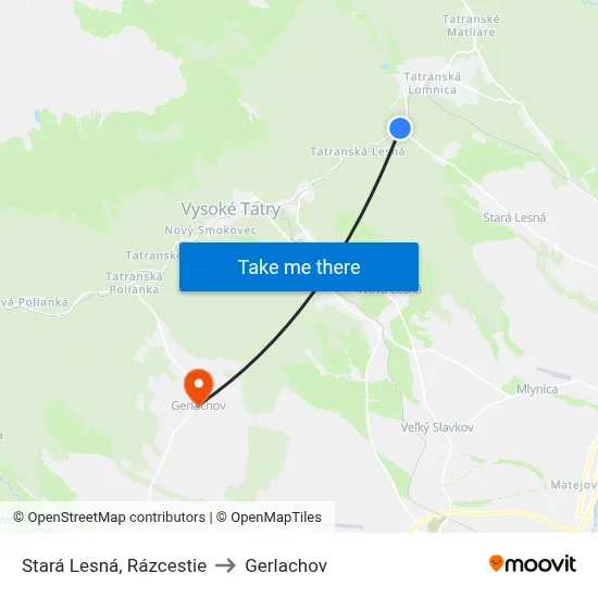 Stará Lesná, Rázcestie to Gerlachov map